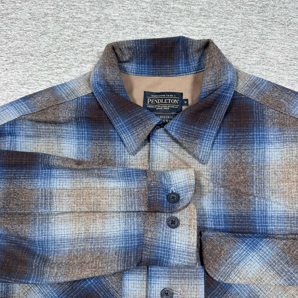 Pendleton The Original Board Shirt Mens Small Blue Gray Plaid Wool Long Sleeve